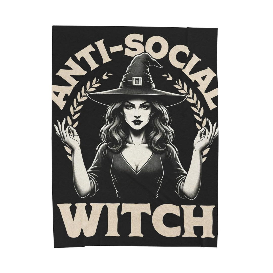 Anti-Social Witch Velveteen Plush Blanket | Cozy Throw Blanket for Halloween, Gift for Witches, Home Decor, Soft Wrap