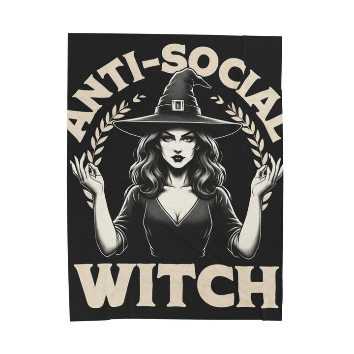 Anti-Social Witch Velveteen Plush Blanket | Cozy Throw Blanket for Halloween, Gift for Witches, Home Decor, Soft Wrap