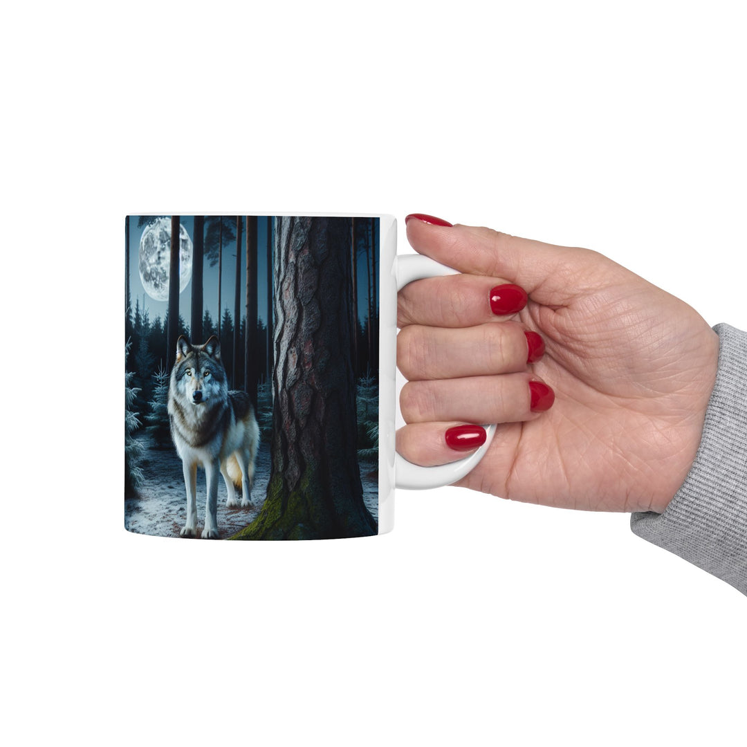 Mystical Wolf Ceramic Mug - Enchanting 11oz & 15oz Coffee Cup for Nature Lovers