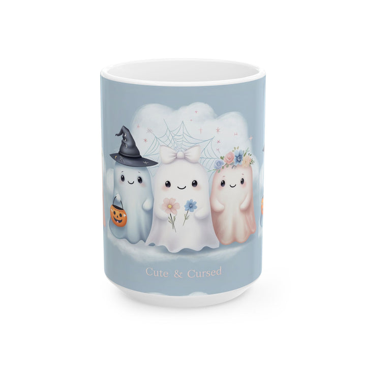 Cute & Cursed Ghost Ceramic Mug - Perfect for Halloween, Home Decor, Cozy Vibes, Gift Ideas, Coffee Lovers