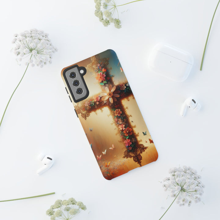 Floral Cross Phone Case, Tough Cases for Christians, Religious Gifts, Cute Floral Accessories, Chic Phone Cover, Spring Vibes