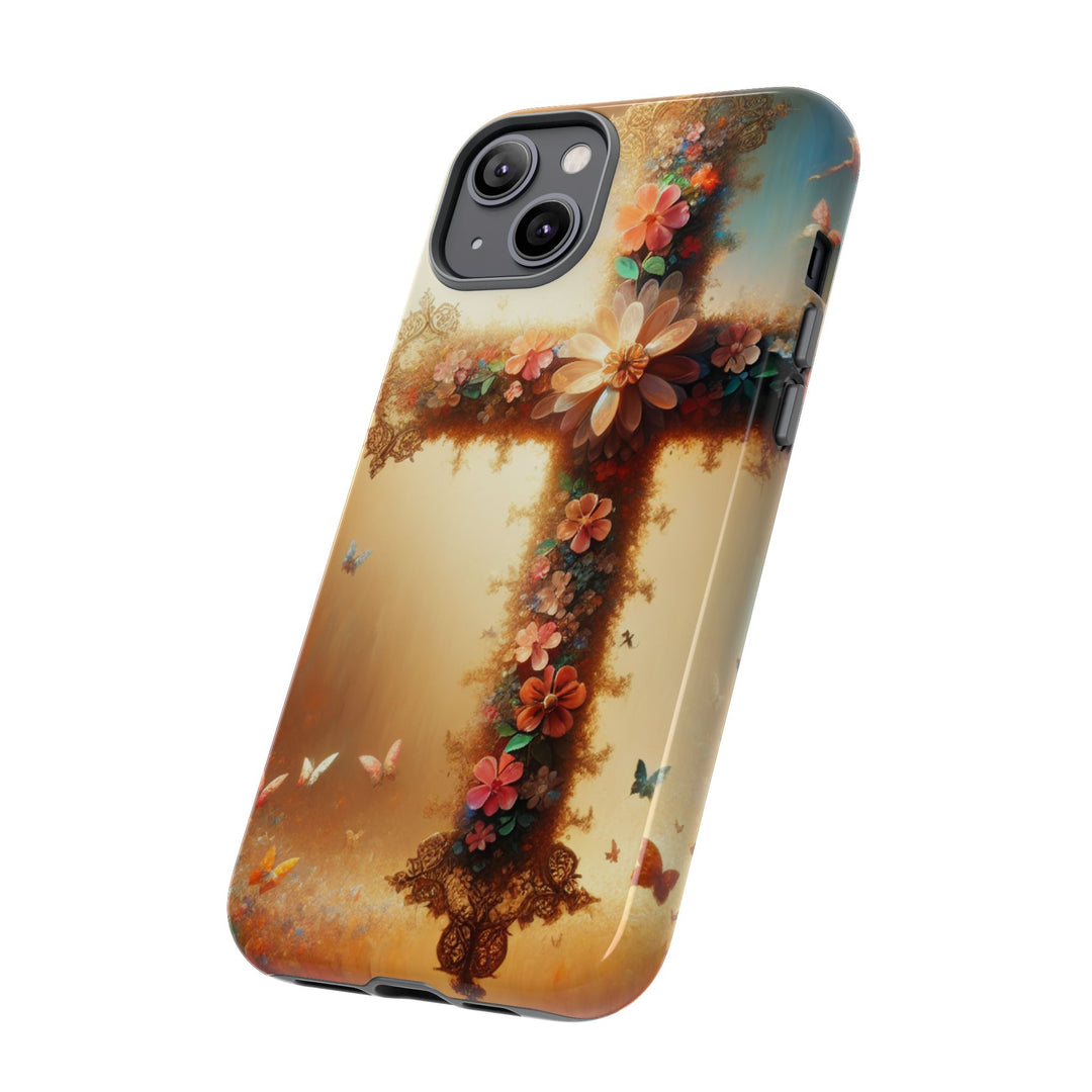 Floral Cross Phone Case, Tough Cases for Christians, Religious Gifts, Cute Floral Accessories, Chic Phone Cover, Spring Vibes