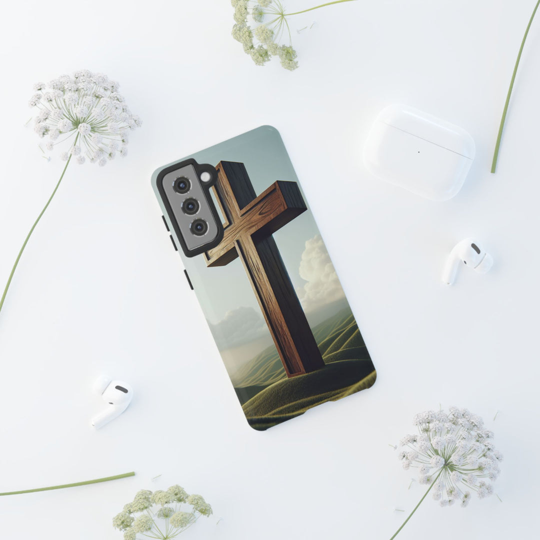 Wooden Cross Phone Case, Inspirational Gift, Christian Decor, Faith-Based Accessory, Unique Tech Gift