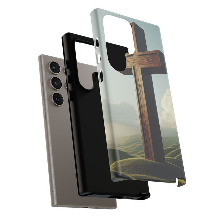 Wooden Cross Phone Case, Inspirational Gift, Christian Decor, Faith-Based Accessory, Unique Tech Gift