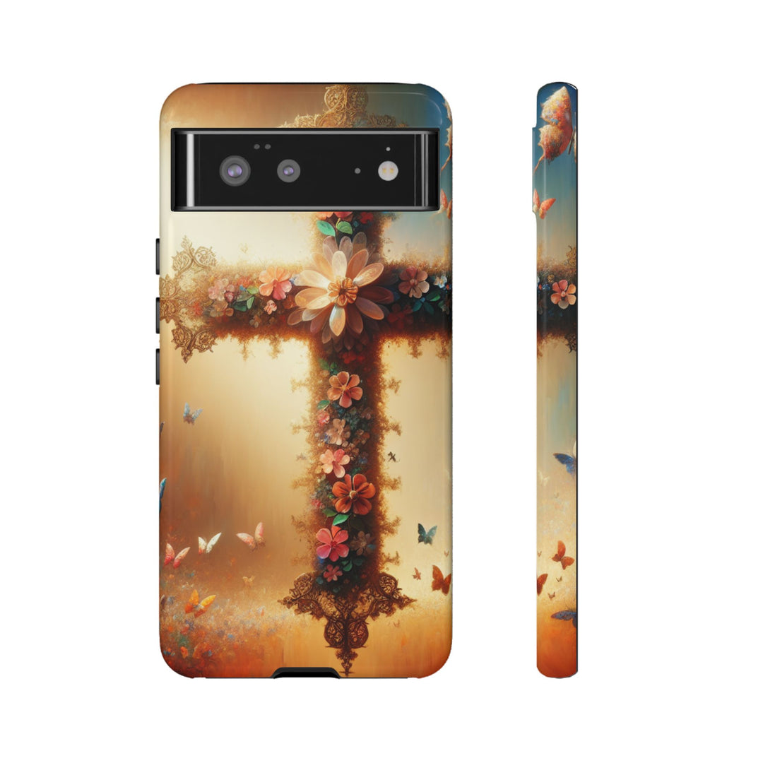 Floral Cross Phone Case, Tough Cases for Christians, Religious Gifts, Cute Floral Accessories, Chic Phone Cover, Spring Vibes