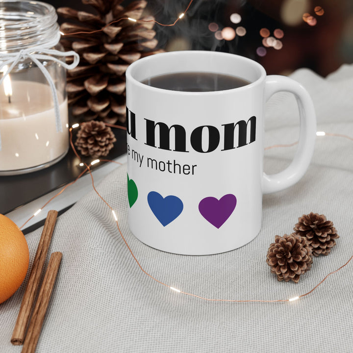 I Love You Mom Ceramic Mug - Colorful Heart Design (11oz, 15oz)