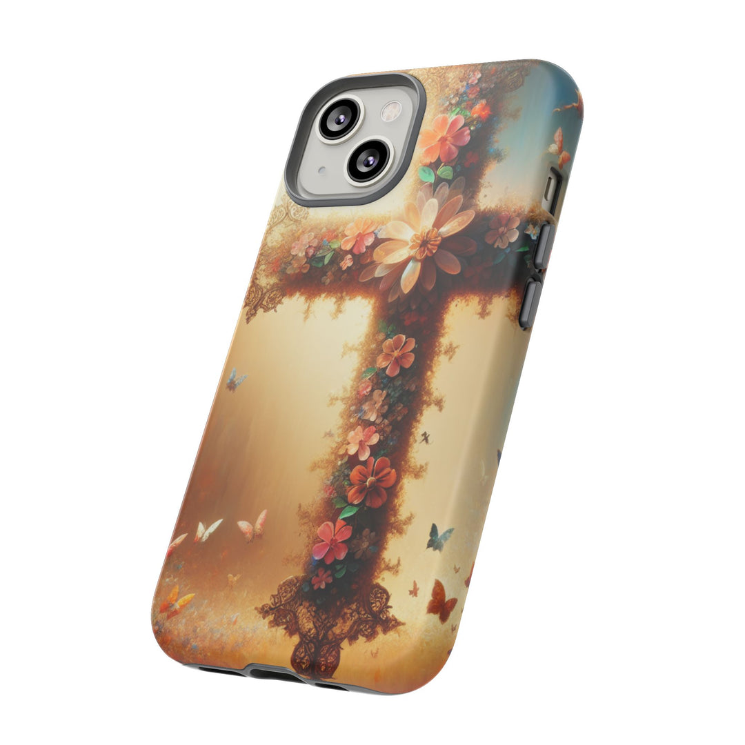 Floral Cross Phone Case, Tough Cases for Christians, Religious Gifts, Cute Floral Accessories, Chic Phone Cover, Spring Vibes