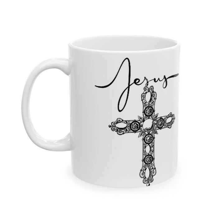Spiritual Ceramic Mug, Inspirational Coffee Cup, Religious Gift, Cross Design Mug, Faith-Based Drinkware, Perfect for Holidays