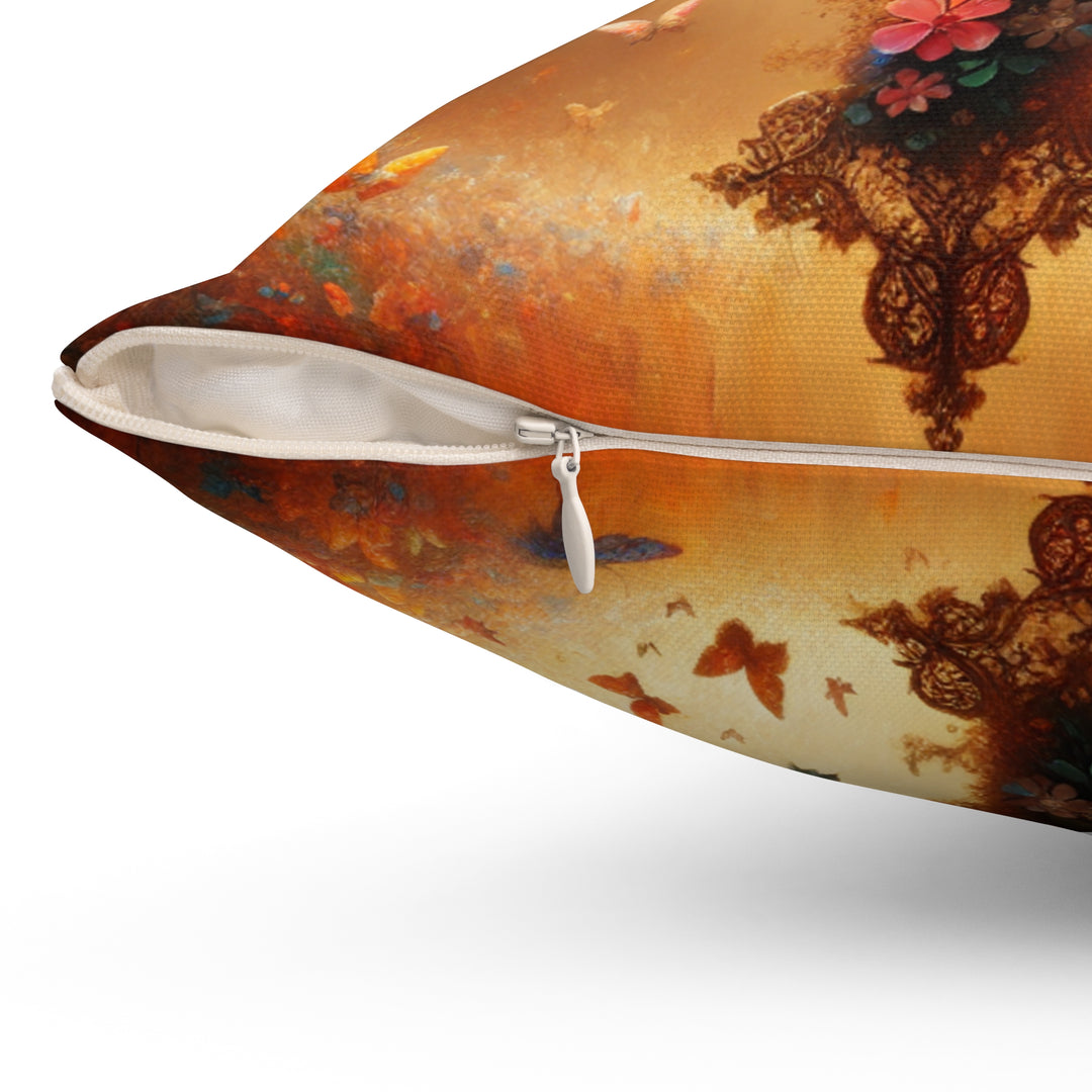 Floral Cross Throw Pillow, Spiritual Home Decor, Christian Gift, Butterfly Pattern Cushion, Nature-Inspired Accent