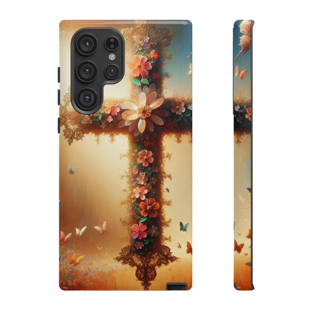 Floral Cross Phone Case, Tough Cases for Christians, Religious Gifts, Cute Floral Accessories, Chic Phone Cover, Spring Vibes