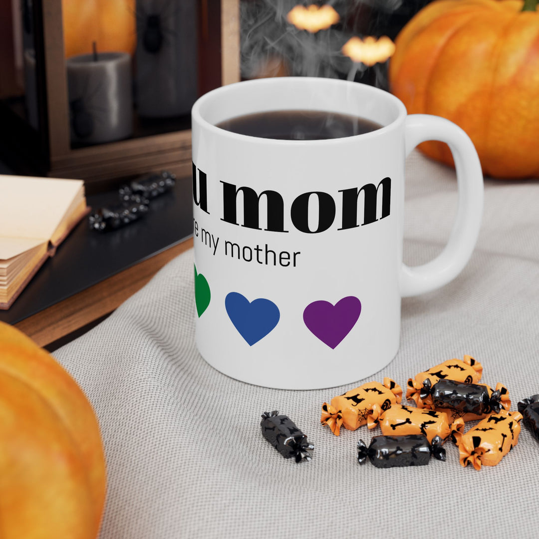 I Love You Mom Ceramic Mug - Colorful Heart Design (11oz, 15oz)