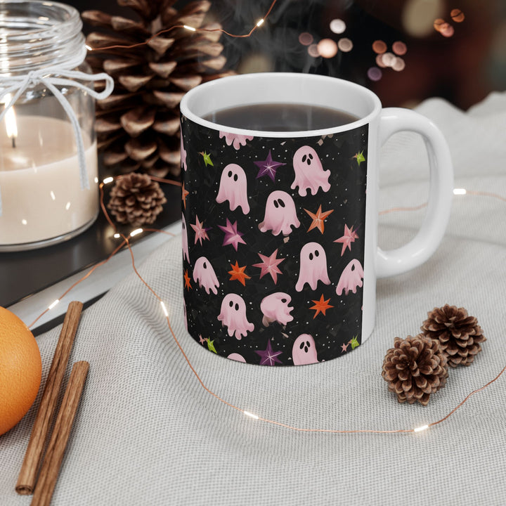 Cute Ghosts Ceramic Mug - Fun Halloween Drinkware, Gift for Friends, Coffee Lover's Mug, Spooky Decorations, Starry Night Design