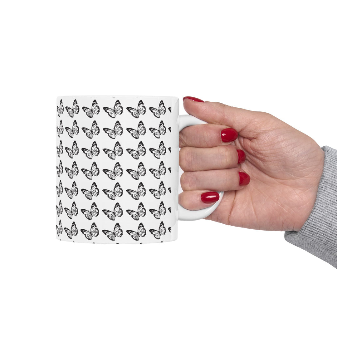 Butterfly Pattern Ceramic Mug - Elegant Gift for Nature Lovers