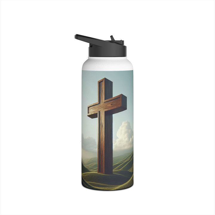 Inspirational Stainless Steel Water Bottle with Cross Design, Eco-Friendly Hydration, Travel Mug, Fitness Gift, Christian Accessories