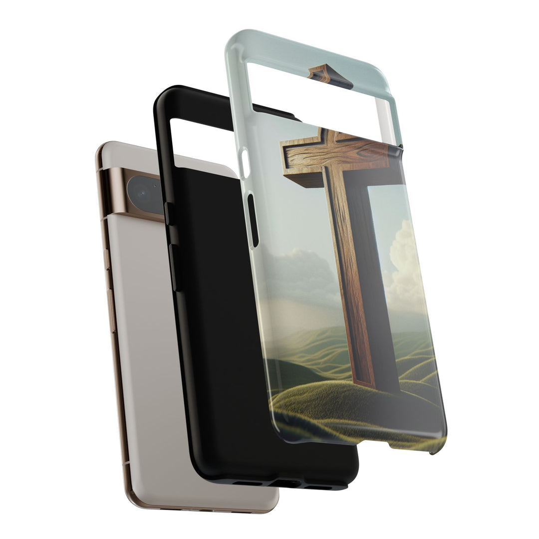 Wooden Cross Phone Case, Inspirational Gift, Christian Decor, Faith-Based Accessory, Unique Tech Gift
