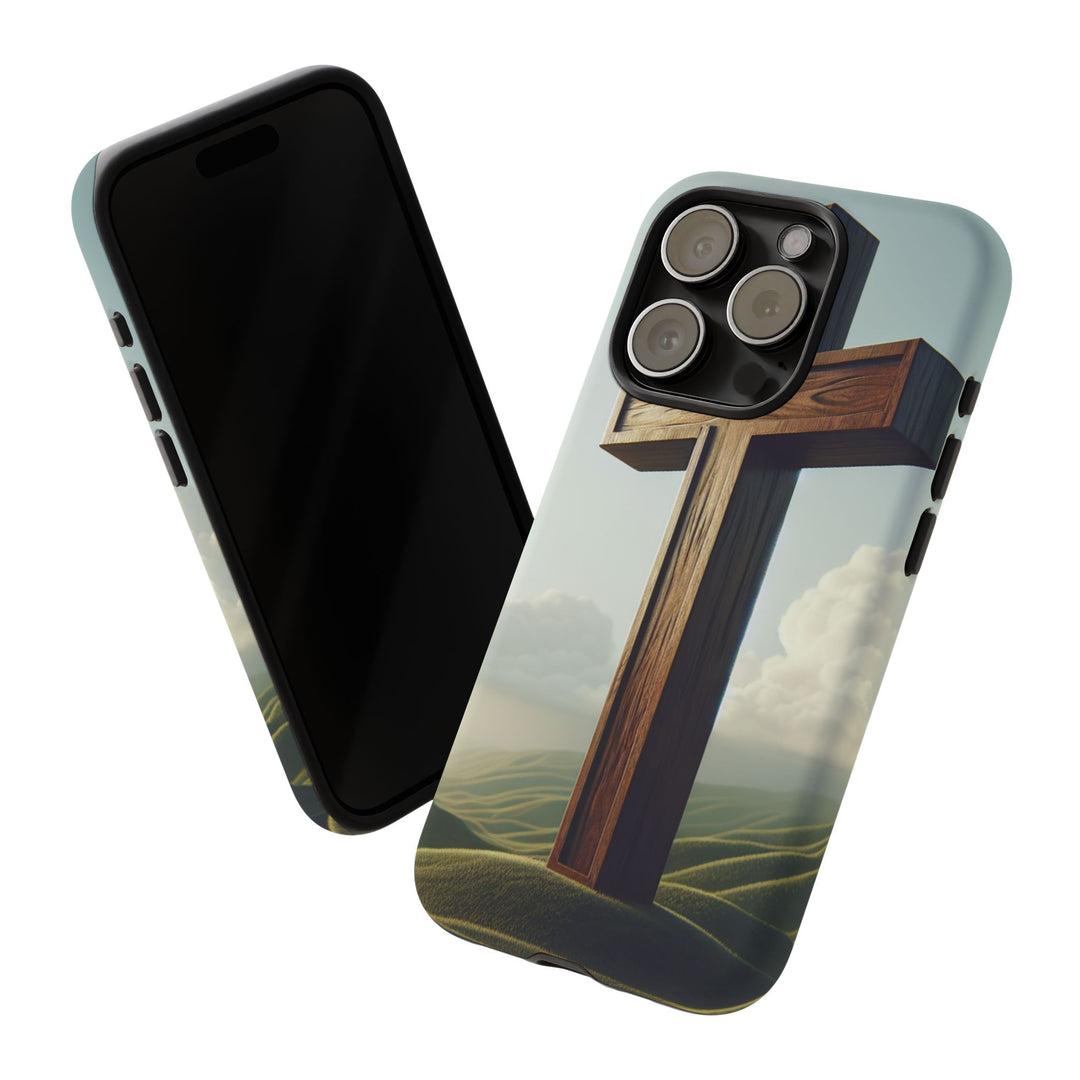 Wooden Cross Phone Case, Inspirational Gift, Christian Decor, Faith-Based Accessory, Unique Tech Gift