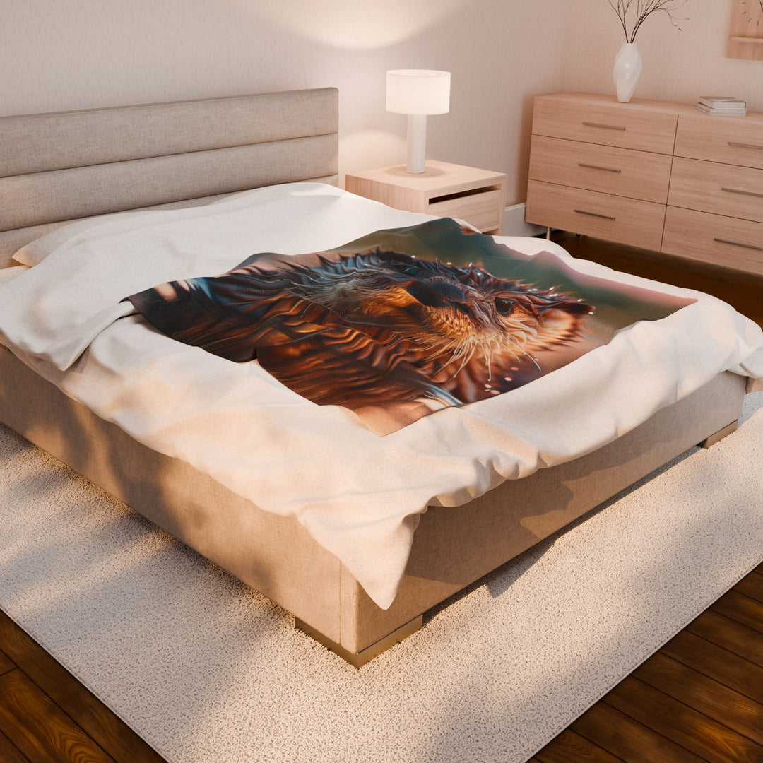 Cozy Velveteen Plush Blanket with Adorable Otter Design