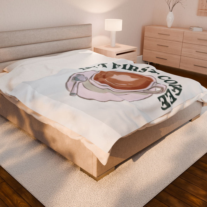 Cozy Coffee Time Velveteen Plush Blanket - Perfect Gift for Coffee Lovers