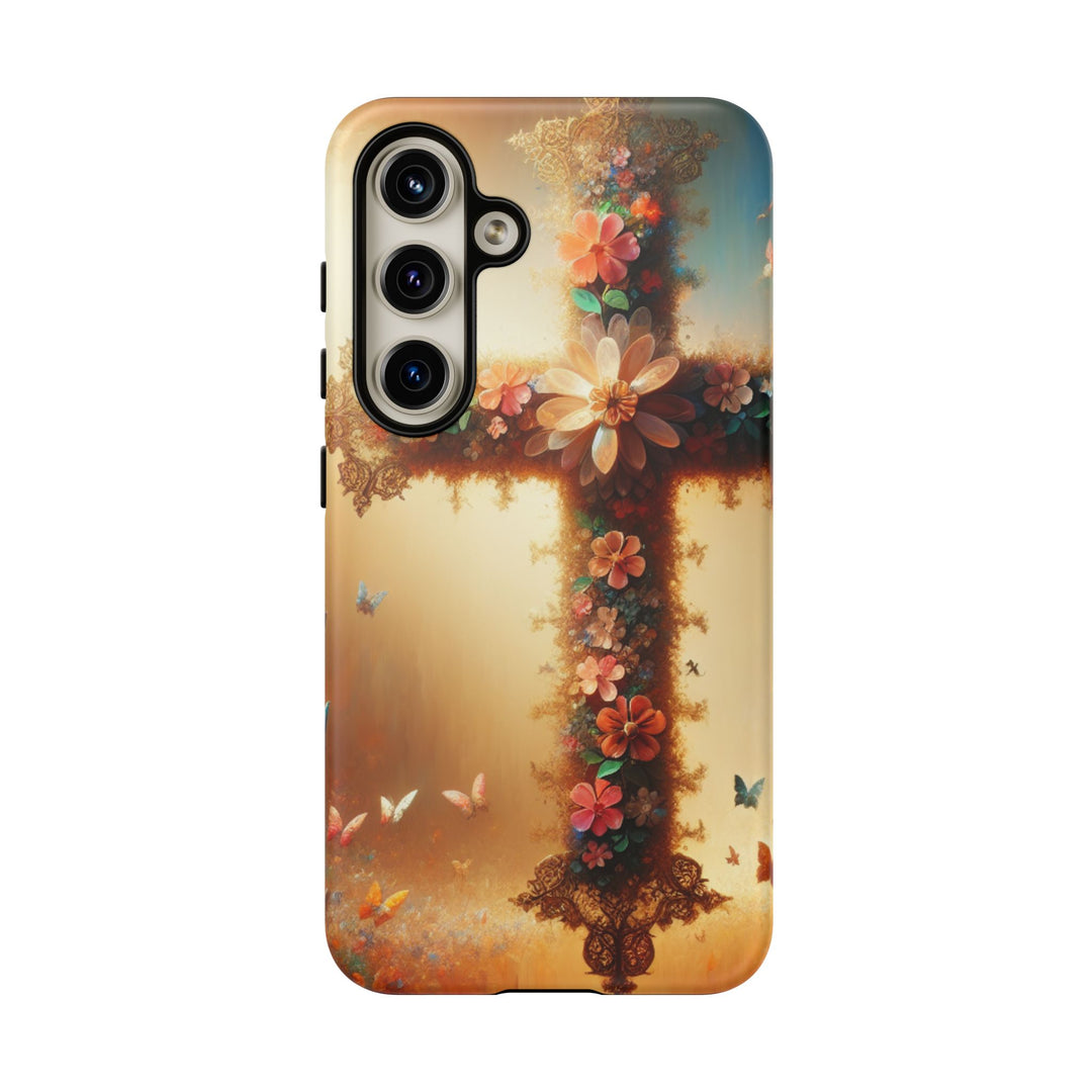 Floral Cross Phone Case, Tough Cases for Christians, Religious Gifts, Cute Floral Accessories, Chic Phone Cover, Spring Vibes