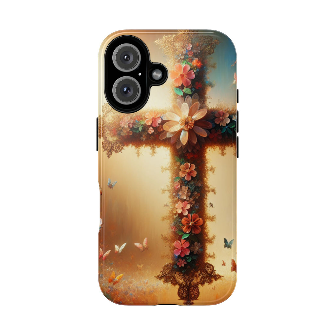 Floral Cross Phone Case, Tough Cases for Christians, Religious Gifts, Cute Floral Accessories, Chic Phone Cover, Spring Vibes