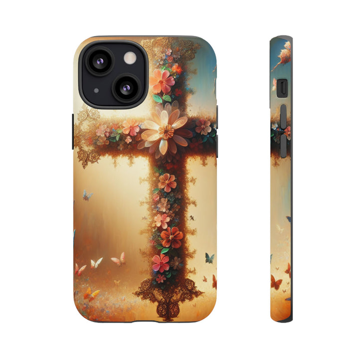 Floral Cross Phone Case, Tough Cases for Christians, Religious Gifts, Cute Floral Accessories, Chic Phone Cover, Spring Vibes