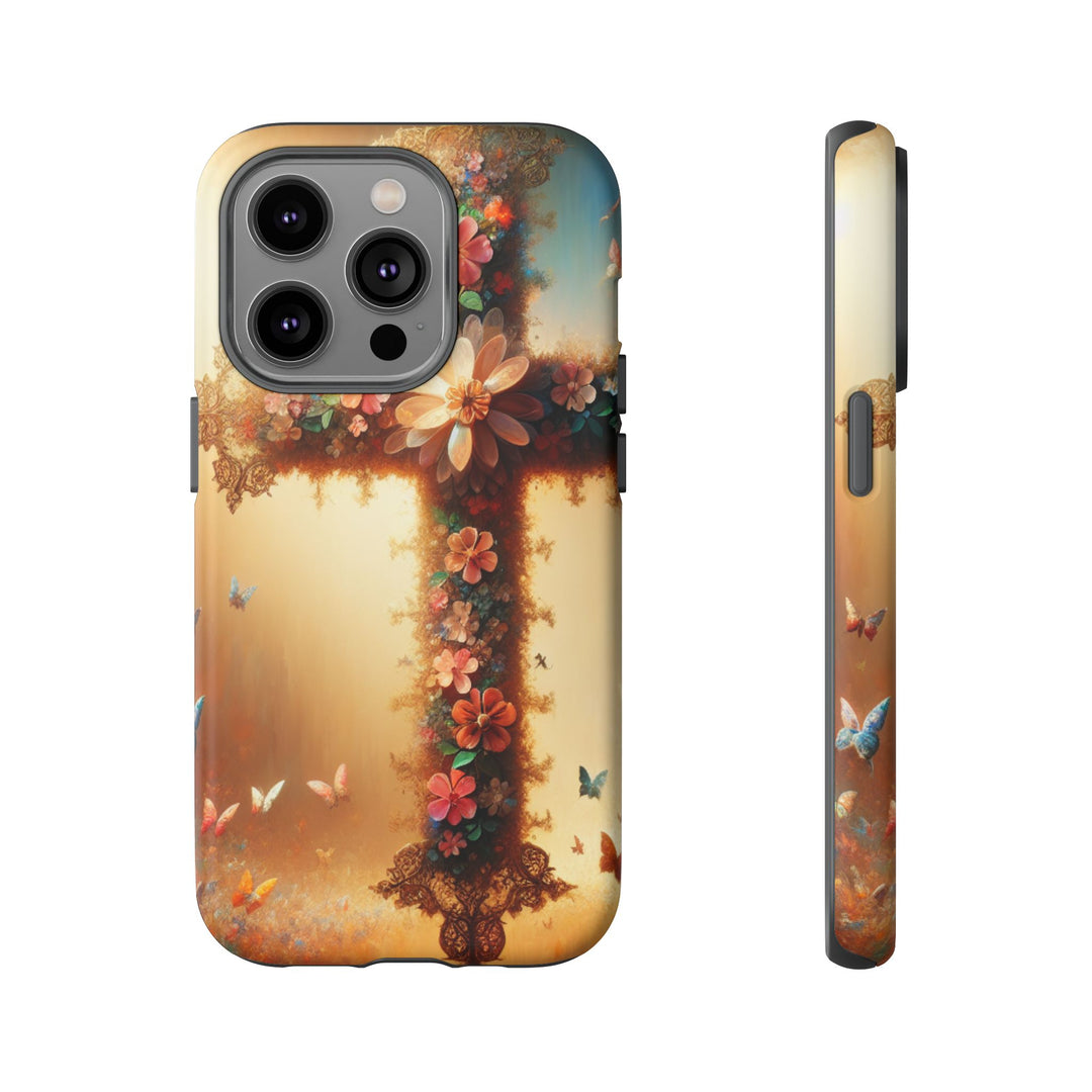 Floral Cross Phone Case, Tough Cases for Christians, Religious Gifts, Cute Floral Accessories, Chic Phone Cover, Spring Vibes