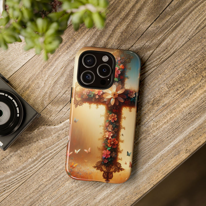 Floral Cross Phone Case, Tough Cases for Christians, Religious Gifts, Cute Floral Accessories, Chic Phone Cover, Spring Vibes