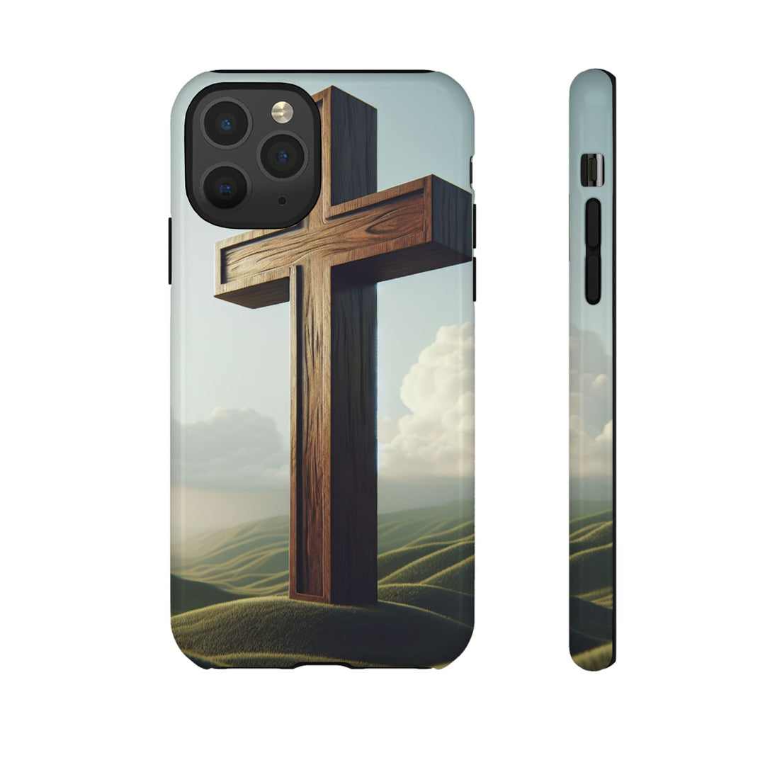 Wooden Cross Phone Case, Inspirational Gift, Christian Decor, Faith-Based Accessory, Unique Tech Gift