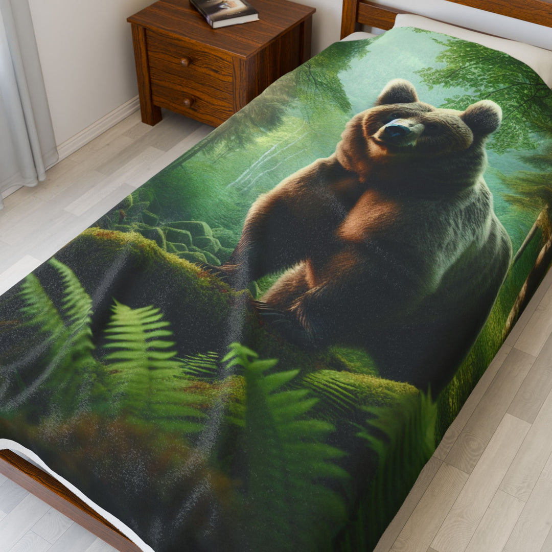Cozy Bear Velveteen Plush Blanket - Perfect for Nature Lovers & Gifting