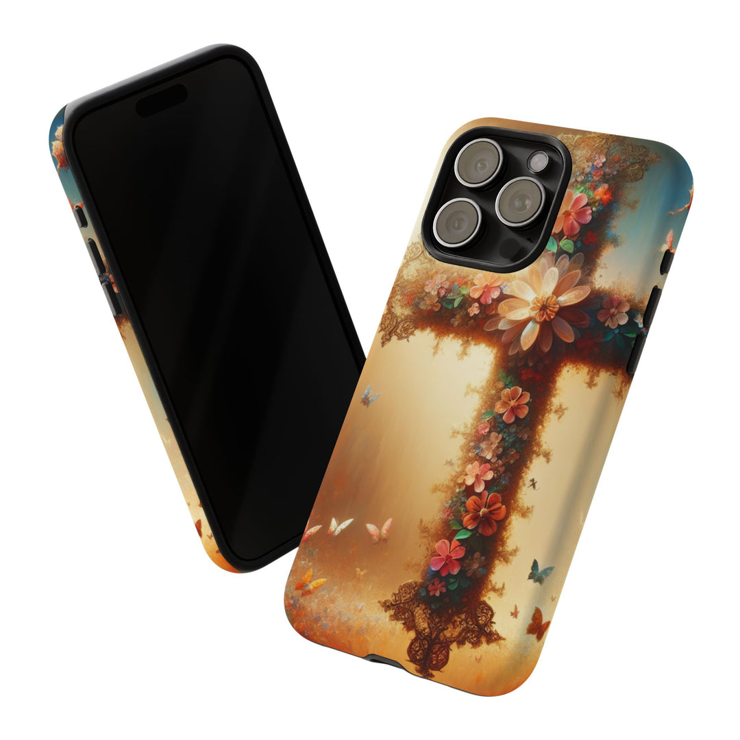 Floral Cross Phone Case, Tough Cases for Christians, Religious Gifts, Cute Floral Accessories, Chic Phone Cover, Spring Vibes