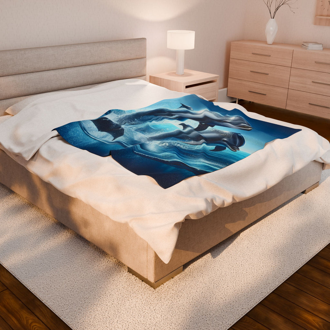 Dolphin Velveteen Plush Blanket - Cozy Ocean Waves Throw for Home Decor & Gifts