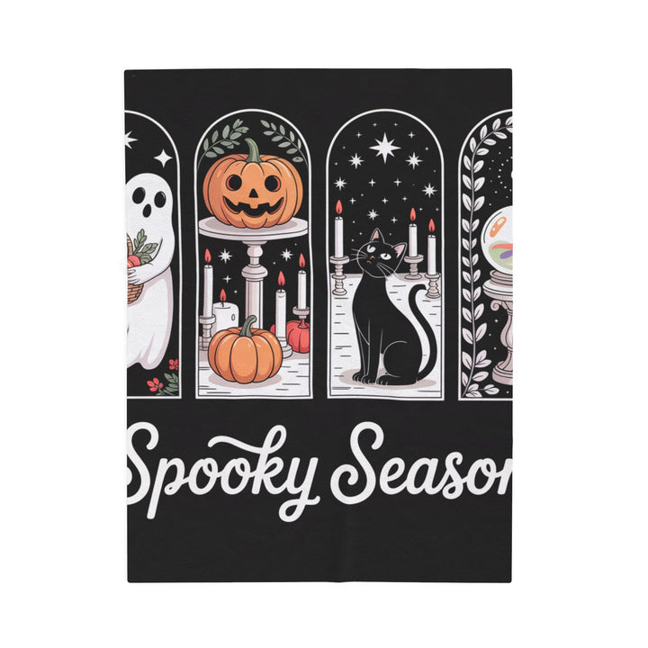 Spooky Season Velveteen Plush Blanket, Cozy Halloween Throw, Soft Plush Blanket, Seasonal Decor, Black Cat Blanket, Ghosts and Pumpkins