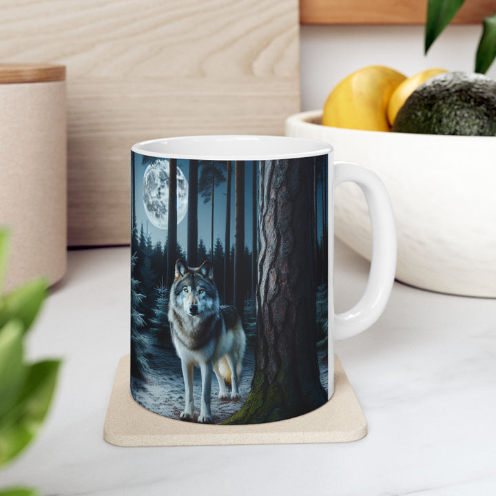 Mystical Wolf Ceramic Mug - Enchanting 11oz & 15oz Coffee Cup for Nature Lovers