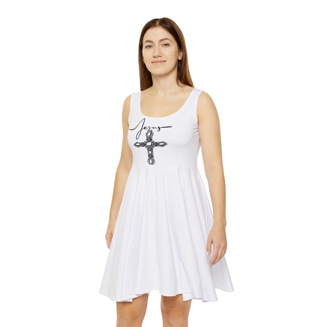 Women's Faith-Inspired Skater Dress, Casual Christian Dress, Summer Dress, Easter Dress, Cross Print Dress