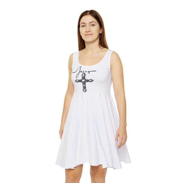Women's Faith-Inspired Skater Dress, Casual Christian Dress, Summer Dress, Easter Dress, Cross Print Dress