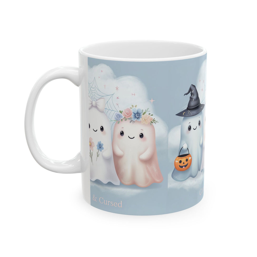 Cute & Cursed Ghost Ceramic Mug - Perfect for Halloween, Home Decor, Cozy Vibes, Gift Ideas, Coffee Lovers