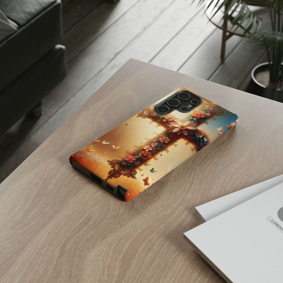 Floral Cross Phone Case, Tough Cases for Christians, Religious Gifts, Cute Floral Accessories, Chic Phone Cover, Spring Vibes