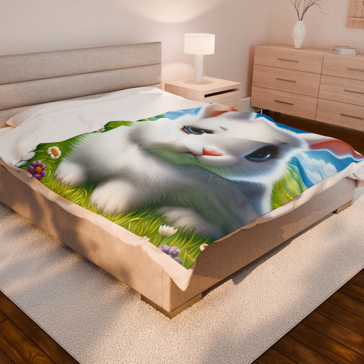 Cute Bunny Velveteen Plush Blanket - Soft & Cozy for Kids and Bunny Lovers