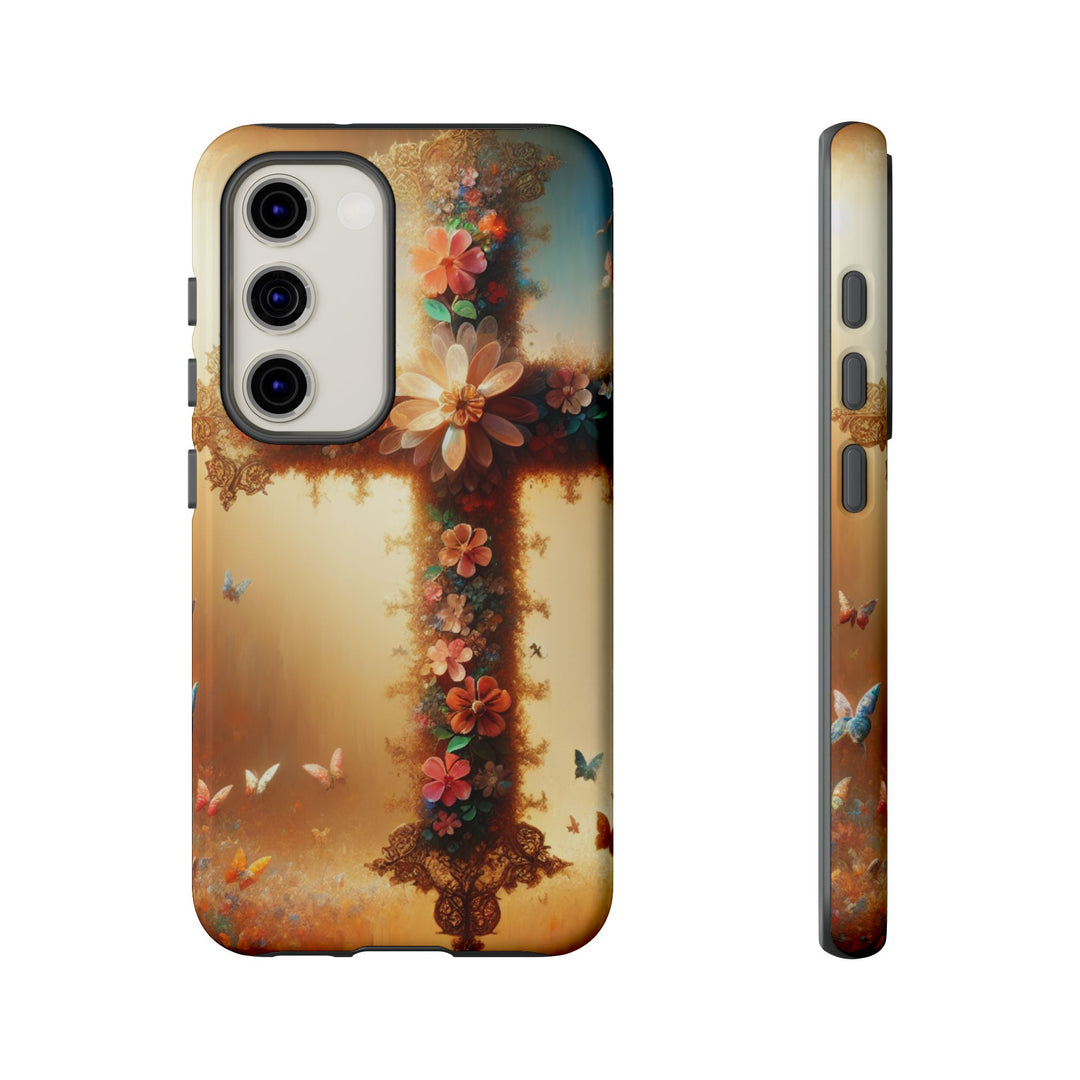 Floral Cross Phone Case, Tough Cases for Christians, Religious Gifts, Cute Floral Accessories, Chic Phone Cover, Spring Vibes