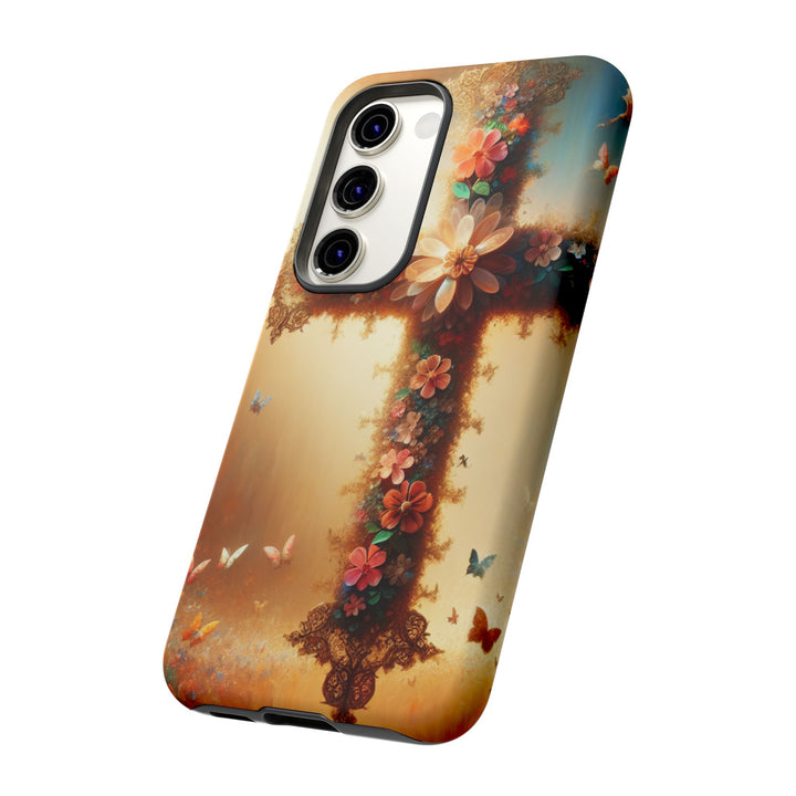 Floral Cross Phone Case, Tough Cases for Christians, Religious Gifts, Cute Floral Accessories, Chic Phone Cover, Spring Vibes