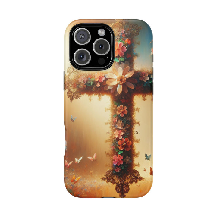 Floral Cross Phone Case, Tough Cases for Christians, Religious Gifts, Cute Floral Accessories, Chic Phone Cover, Spring Vibes