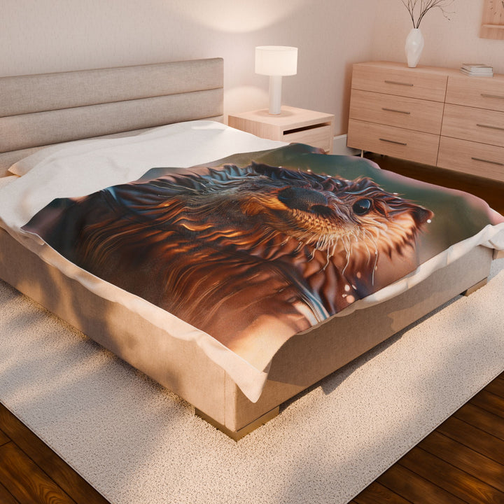 Cozy Velveteen Plush Blanket with Adorable Otter Design