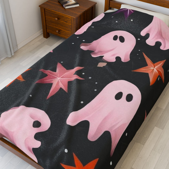 Pink Ghost Halloween Blanket - Velveteen Plush