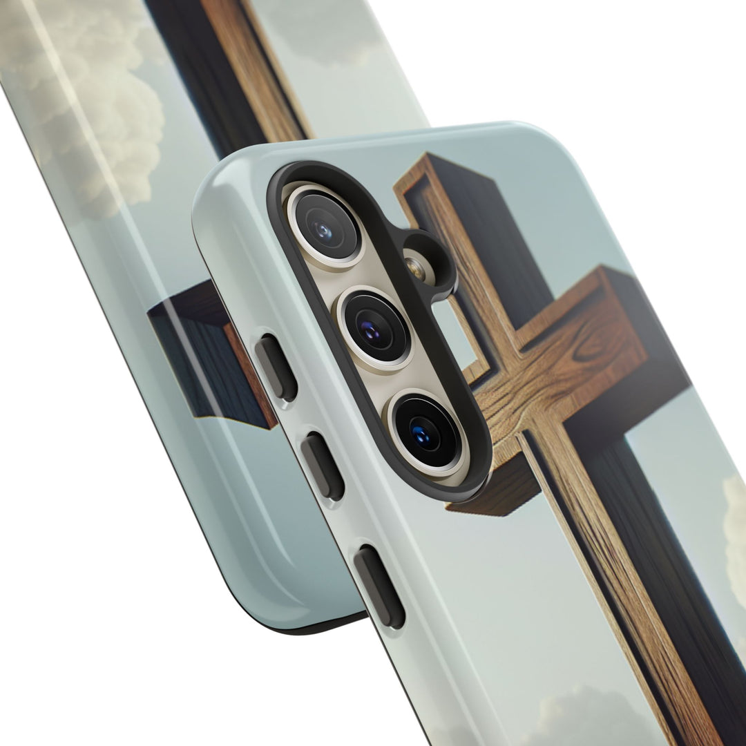 Wooden Cross Phone Case, Inspirational Gift, Christian Decor, Faith-Based Accessory, Unique Tech Gift