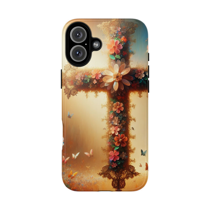 Floral Cross Phone Case, Tough Cases for Christians, Religious Gifts, Cute Floral Accessories, Chic Phone Cover, Spring Vibes