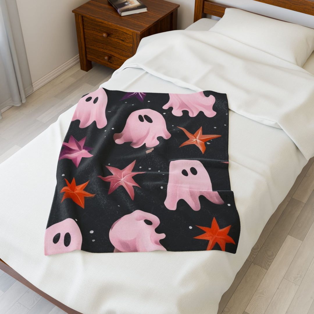 Pink Ghost Halloween Blanket - Velveteen Plush