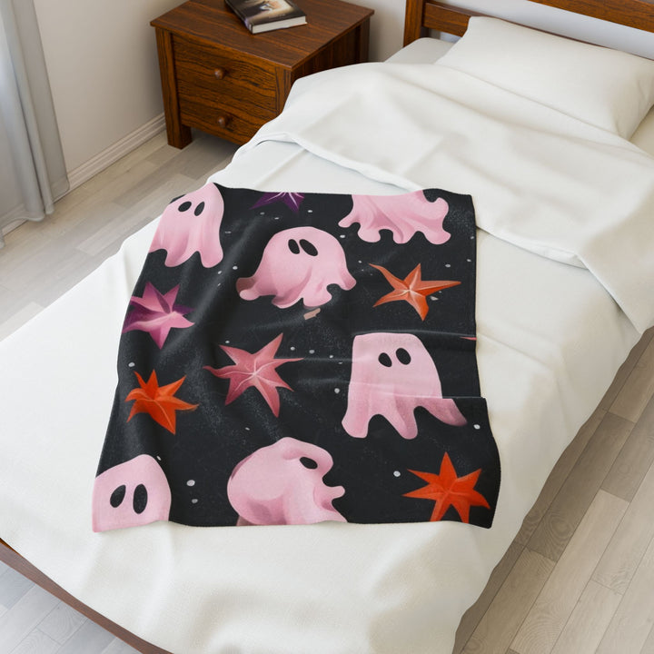 Pink Ghost Halloween Blanket - Velveteen Plush