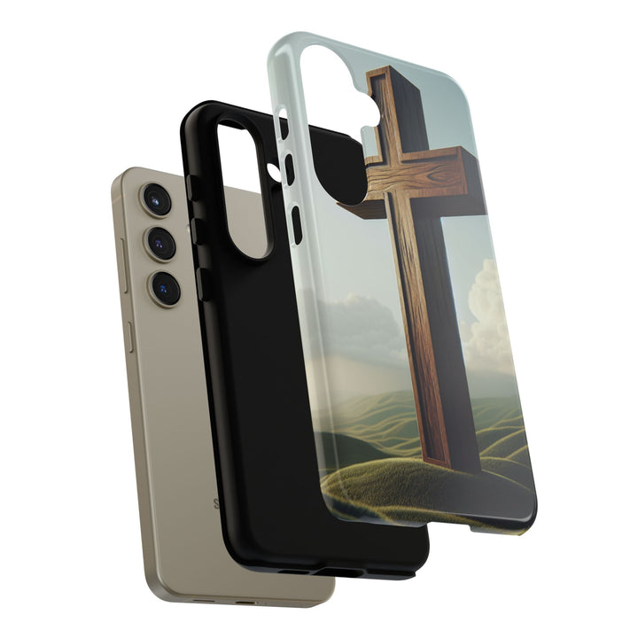 Wooden Cross Phone Case, Inspirational Gift, Christian Decor, Faith-Based Accessory, Unique Tech Gift