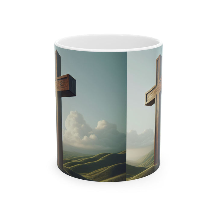 Faith-Inspired Ceramic Mug with Scenic Cross Design, Coffee Cup for Christians, Spiritual Gift, Prayer Mug, Religious Decor