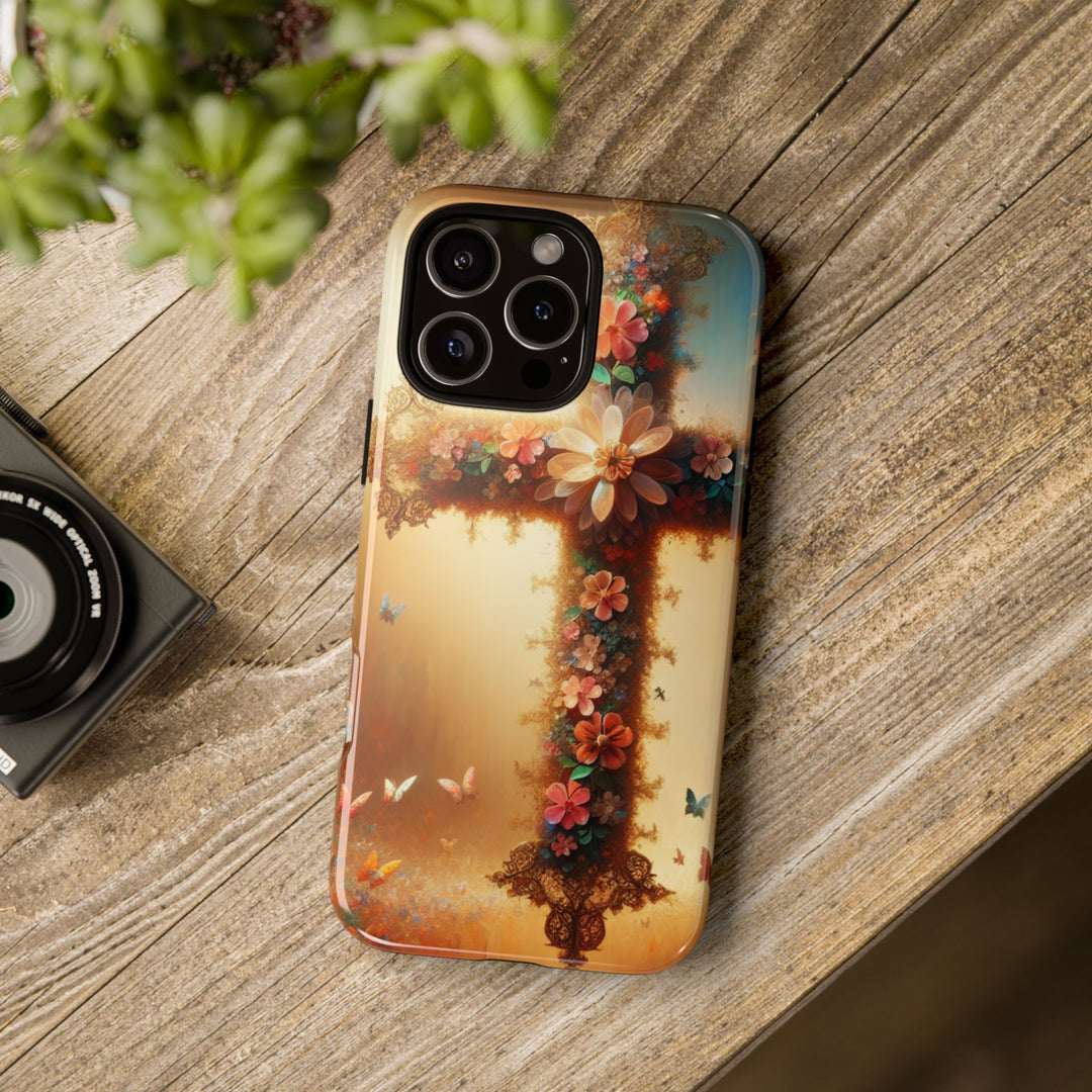 Floral Cross Phone Case, Tough Cases for Christians, Religious Gifts, Cute Floral Accessories, Chic Phone Cover, Spring Vibes